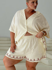 Jamari Linen Blend Shorts Cream / Brown Curve