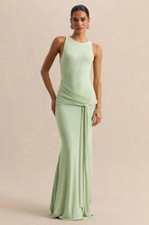 Mirene | Mint Round-Neck Maxi-Dress With Gathered-Detailing And Sash