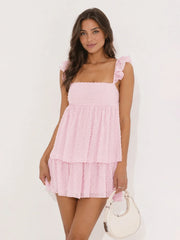Dotted Chiffon Ruffle Dress In Pink