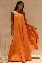 Cerise | Orange High-Neck Maxi Dress With Open-Back