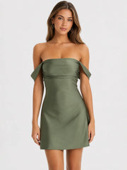 Classics Lover Off-The-Shoulder Satin A-Line Mini Dress